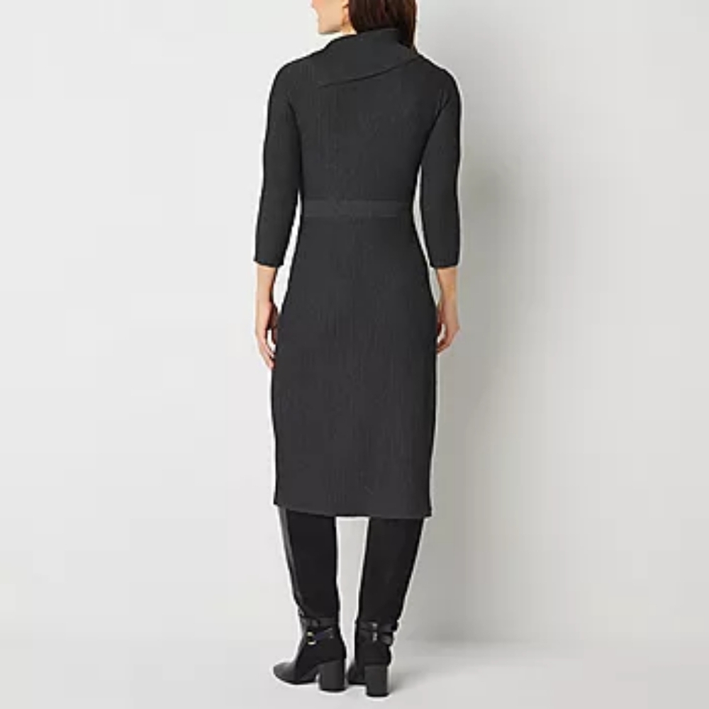 Studio One Brown Ribbed Knit Dress - Picture 9 of 12